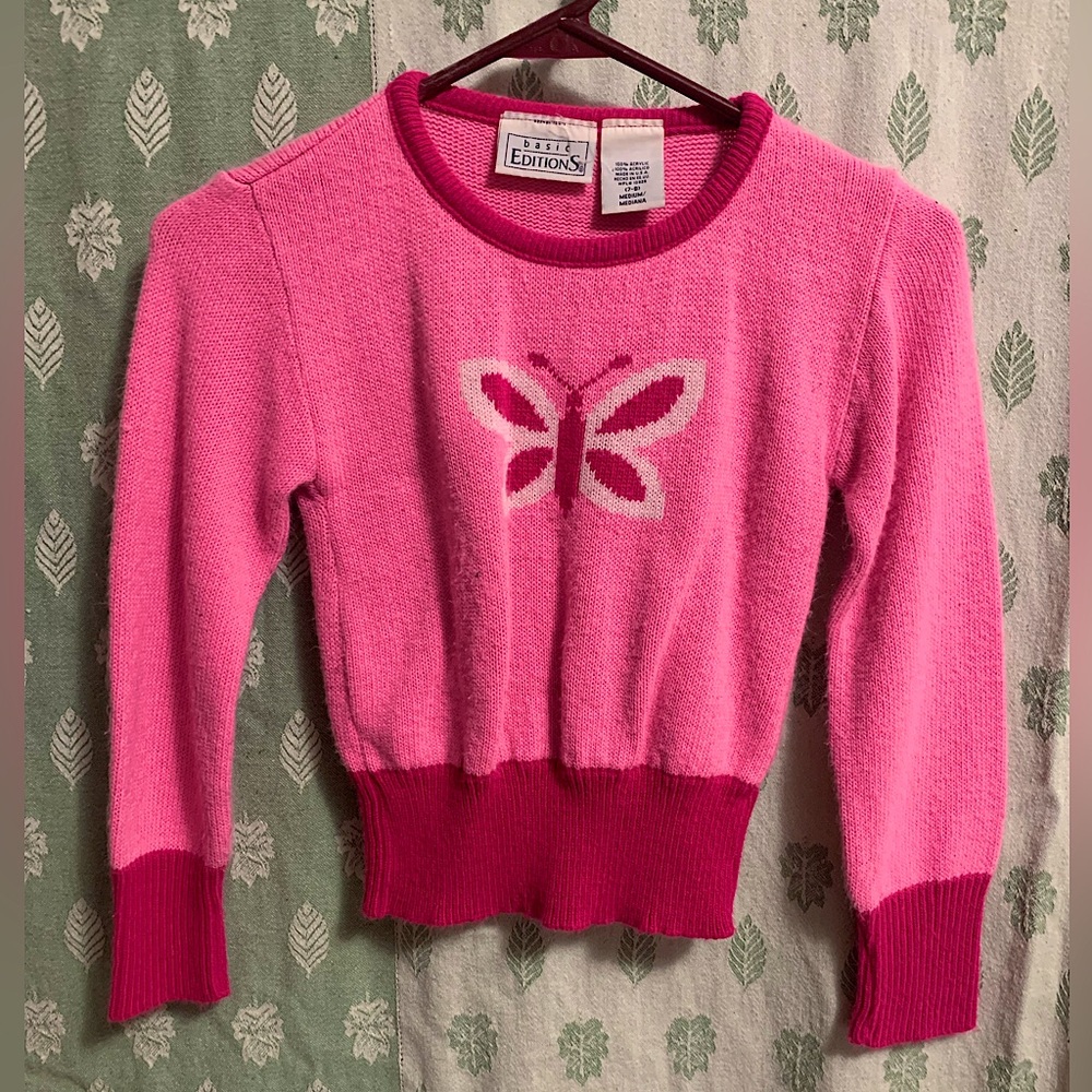 Girls Pink Basic Editions Butterfly Sweater (7-8)